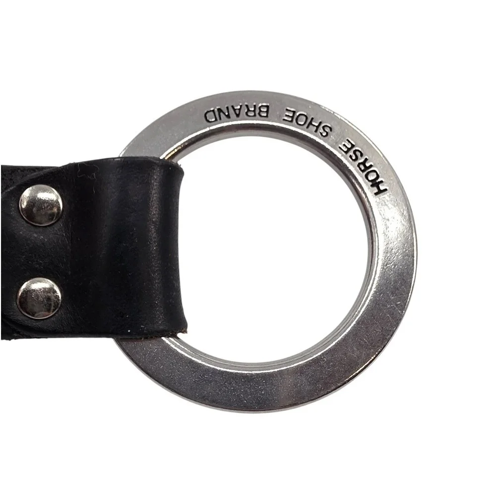 Horse Shoe Brand Fully Adjustable Black Leather Belt with Circle Buckle